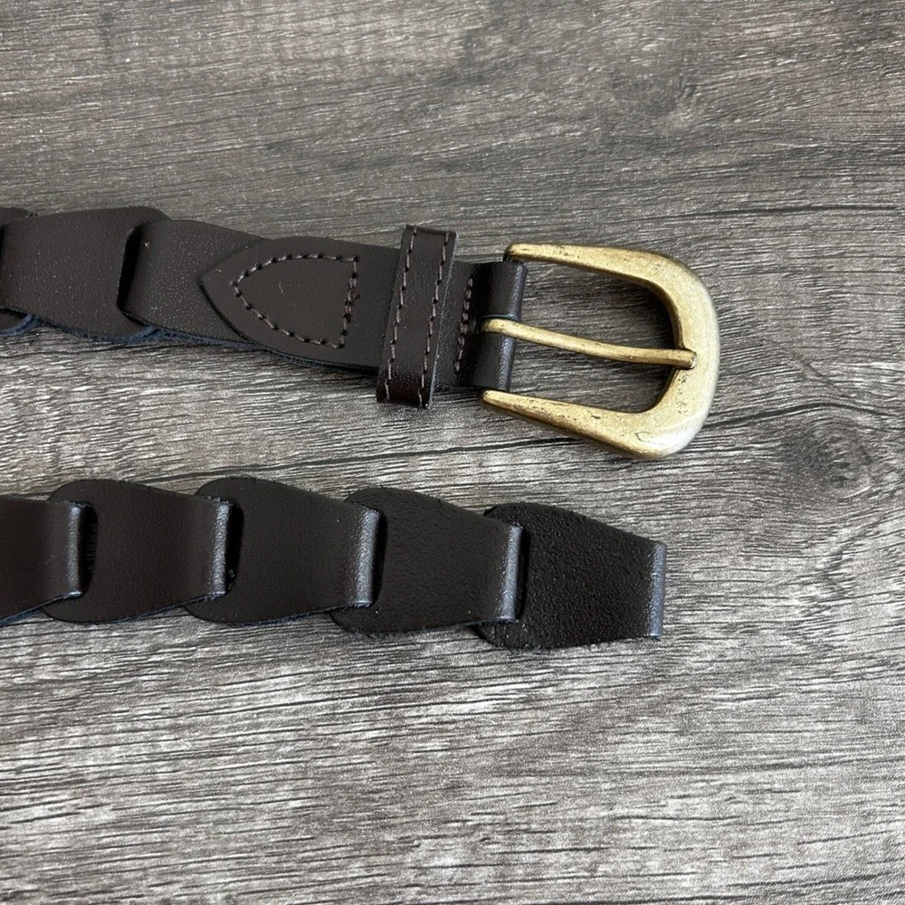 Leather Artisan Belt Mens XL Neutral Dark Brown Braided Earthy‎ Boho Western